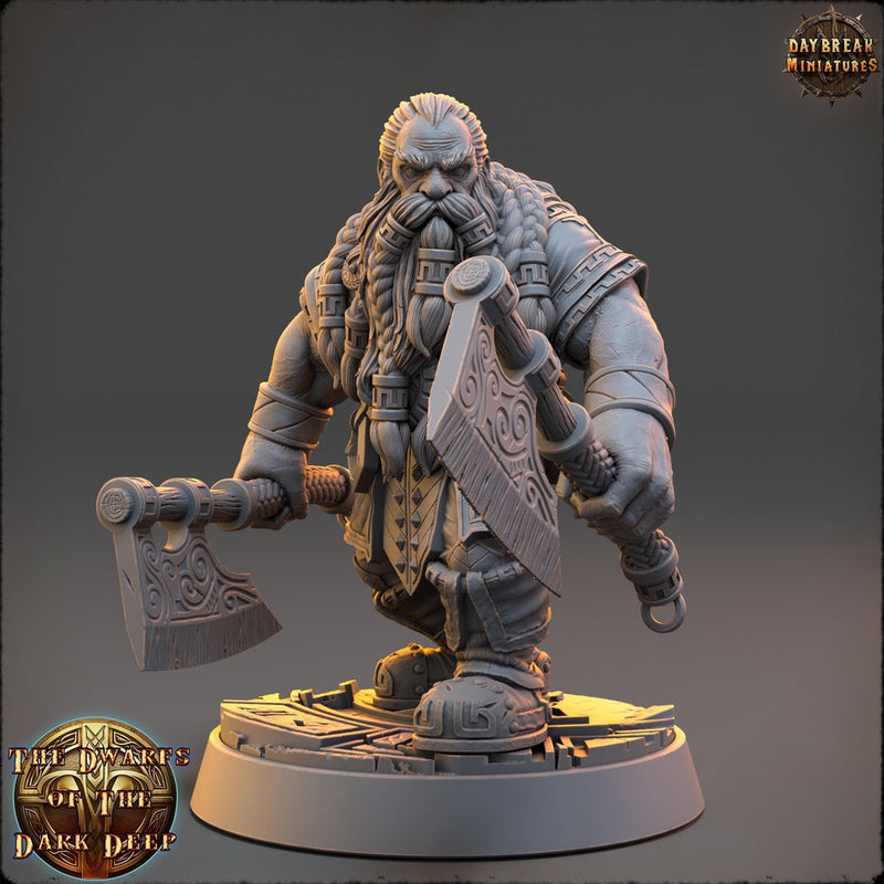 Dwarf Fighter 2 Hand Axes Miniature | Dungeons and Dragons | 28mm,32mm,54mm,75mm, 100mm Scale | Pathfinder Mini for Painting - Only-Games