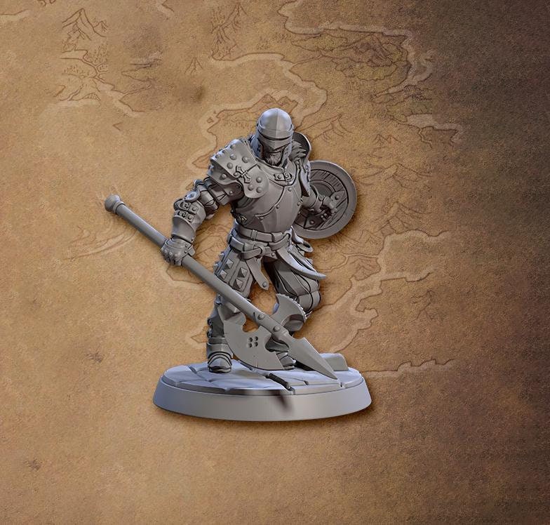 Human Fighter, Polearm Shield Platemail | 28mm,32mm,54mm,75mm,100mm Scale Resin Miniature Dungeons and Dragons D&D Pathfinder |Artisan Guild - Only-Games