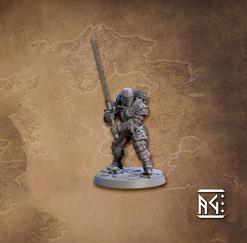 Human Fighter, 2 Handed Sword Platemail | 28mm,32mm,54mm,75mm,100mm Scale Resin Miniature Dungeons and Dragons D&D Pathfinder |Artisan Guild - Only-Games