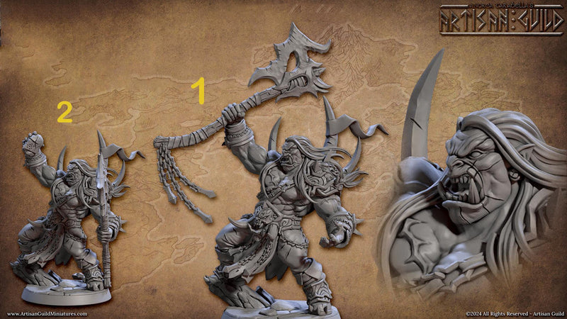 Orc Chief Fighter Barbarian with Battle Axe (2 options) DnD | 28mm, 32mm, 54mm, 75mm Scale Miniature | Dungeons and Dragons | Artisan Guild - Only-Games