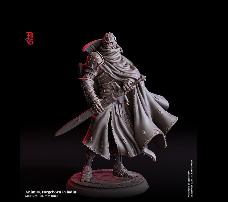 Warforged Paladin, Fighter, Sword | 28mm,32mm,54mm,75mm,100mm Scale Resin Miniature | Dungeons and Dragons D&D 5e Pathfinder | Flesh of Gods - Only-Games
