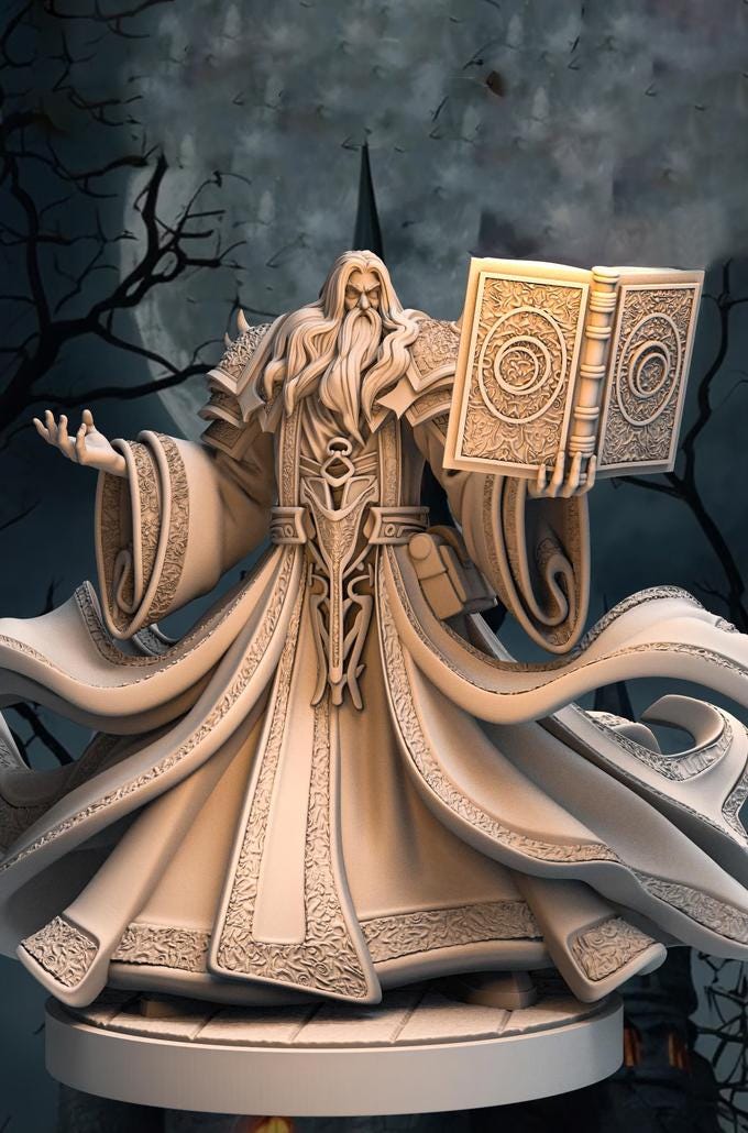 Human ArchMage Wizard PC NPC Miniature | 28mm,32mm,54mm,75mm,100mm Scales | Dungeons & Dragons figure gift idea DnD 5e | Pathfinder 2e | - Only-Games