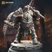 Dwarf Fighter General Dual PickAxes | Unpainted Miniature 28mm, 32mm,54mm,75mm, 100mm Scales | Dungeons & Dragons 5e Pathfinder | DM Stash - Only-Games