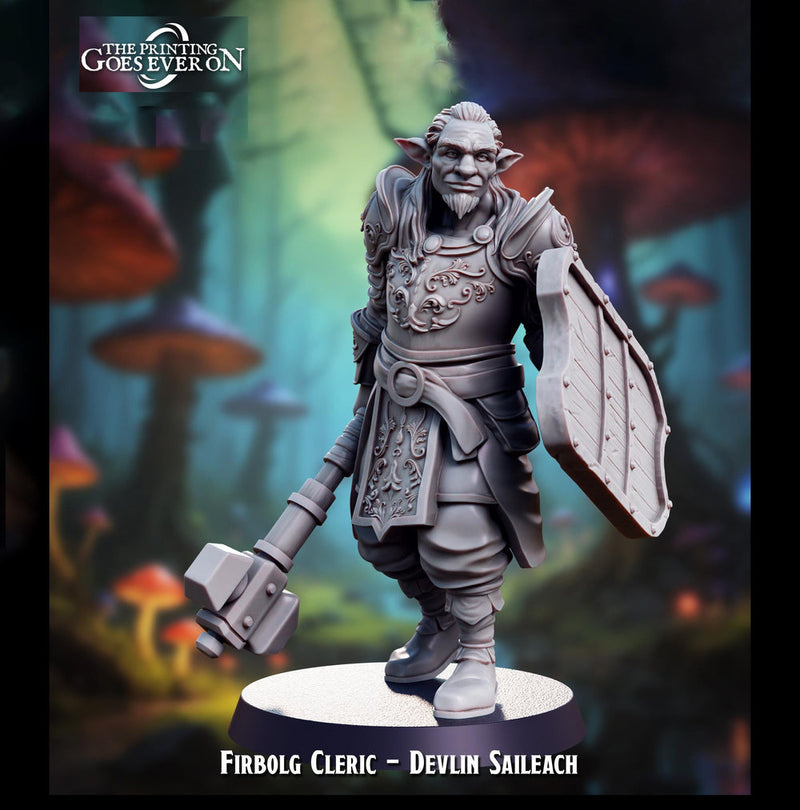 Firbolg Cleric, Fighter with Mace & Shield | Miniature | 28mm, 32mm, 54mm, 75mm, 100mm Scales | Pathfinder Figure | DnD | Figurine unpainted - Only-Games