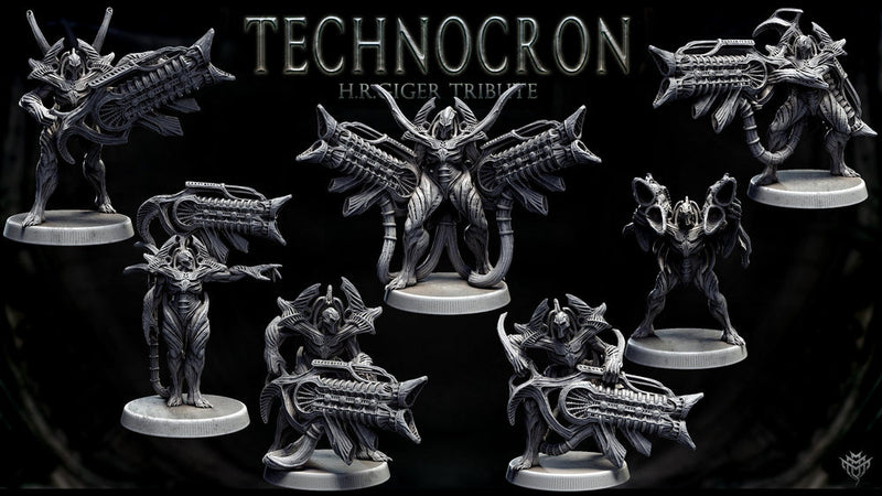 Sci-Fi Miniature Robot Infantry, H.R Giger Style | Base Diameter Sizes: 25mm,32mm, 50mm, 65mm,80mm | Resin Mini | Mini Monster Mayhem - Only-Games