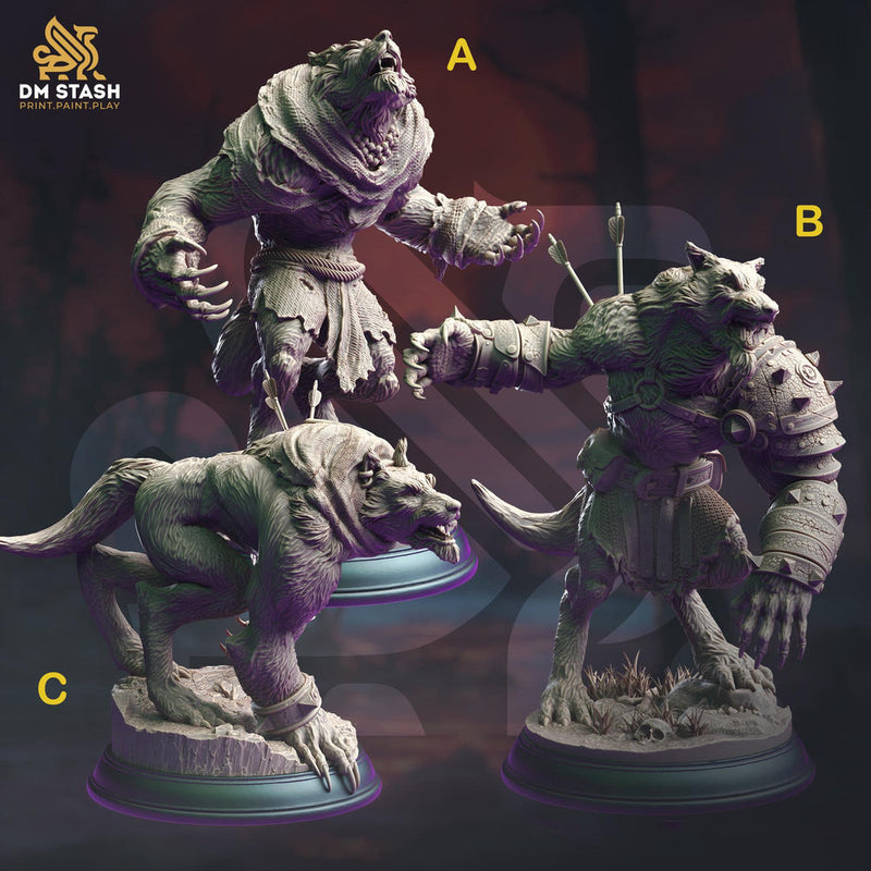 Werewolf Fighter (3 different Poses) | 28mm,32mm,54mm,75mm,100mm Scales | Resin Miniature Dungeons & Dragons | mini for painting |Pathfinder - Only-Games