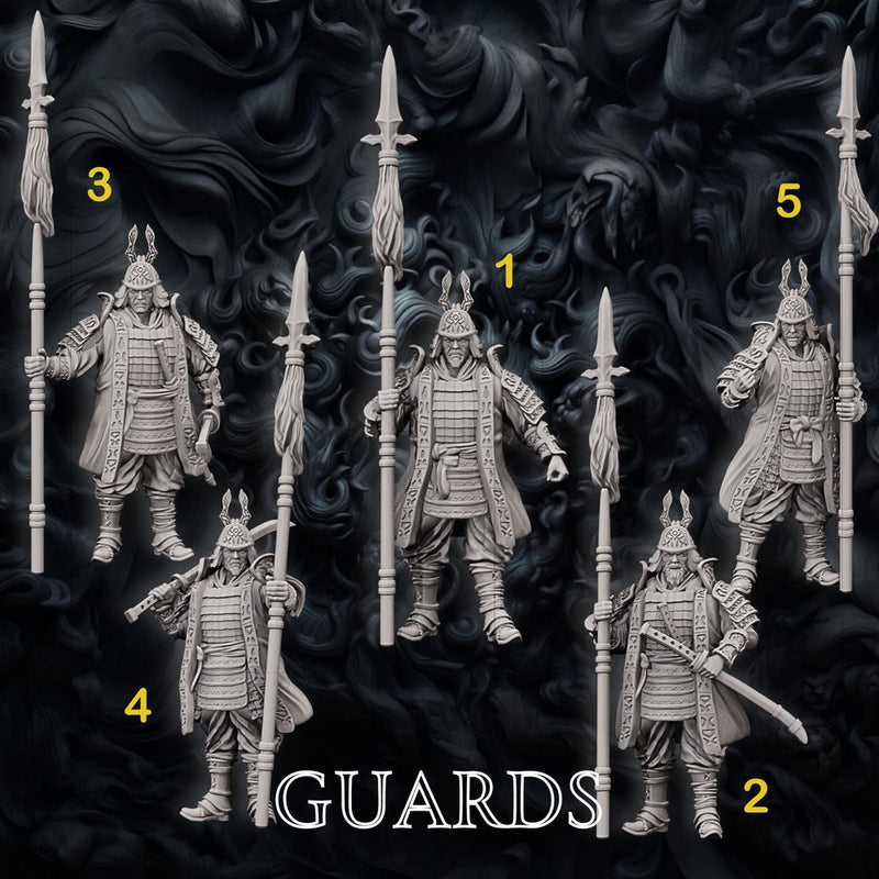 Samurai Guards Set, Fighter Battle Master, Samurai, Polearm Master | DnD Unpainted Miniature 28mm,32mm,54mm,75mm,100mm Scale Figure DnD mini - Only-Games
