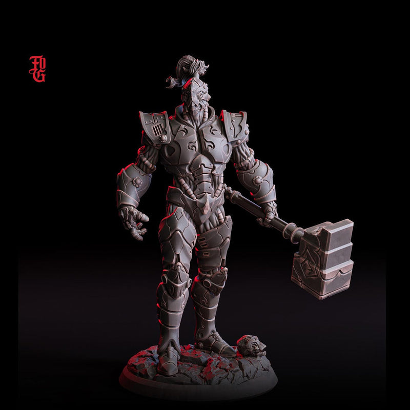 Warforged Paladin, Fighter, Battle Hammer Miniature | 28mm,32mm,54mm,75mm,100mm Scale   | Dungeons and Dragons D&D Pathfinder |Flesh of Gods - Only-Games