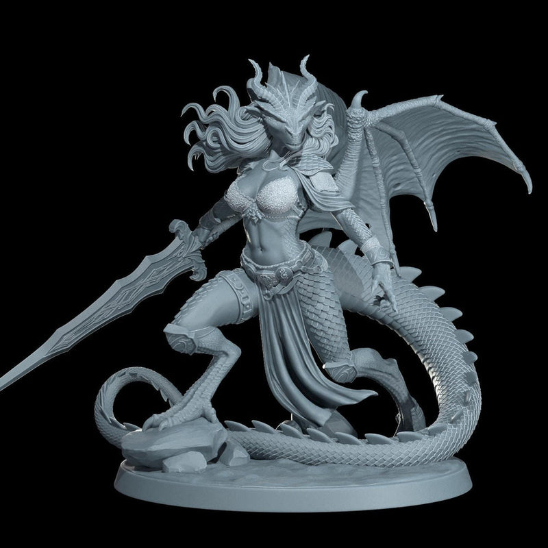 Female Dragonborn Fighter, Barbarian, Ranger, PC NPC Miniature | NSFW Topless & Nude versions | 28mm, 32mm,54mm, 75mm, 100mm Scales |DnD 5e - Only-Games