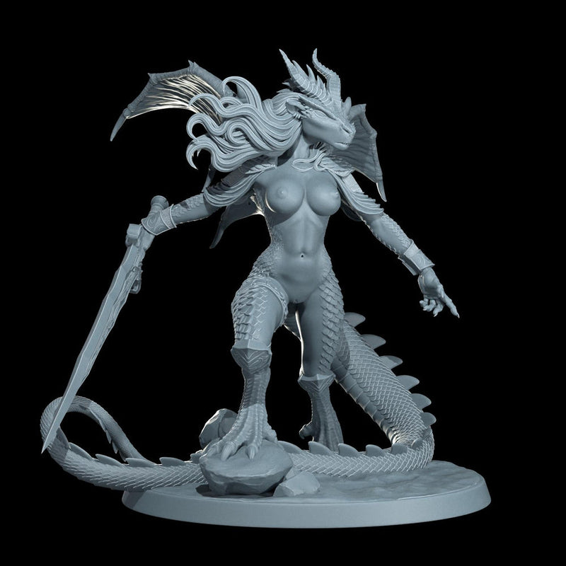 Female Dragonborn Fighter, Barbarian, Ranger, PC NPC Miniature | NSFW Topless & Nude versions | 28mm, 32mm,54mm, 75mm, 100mm Scales |DnD 5e - Only-Games