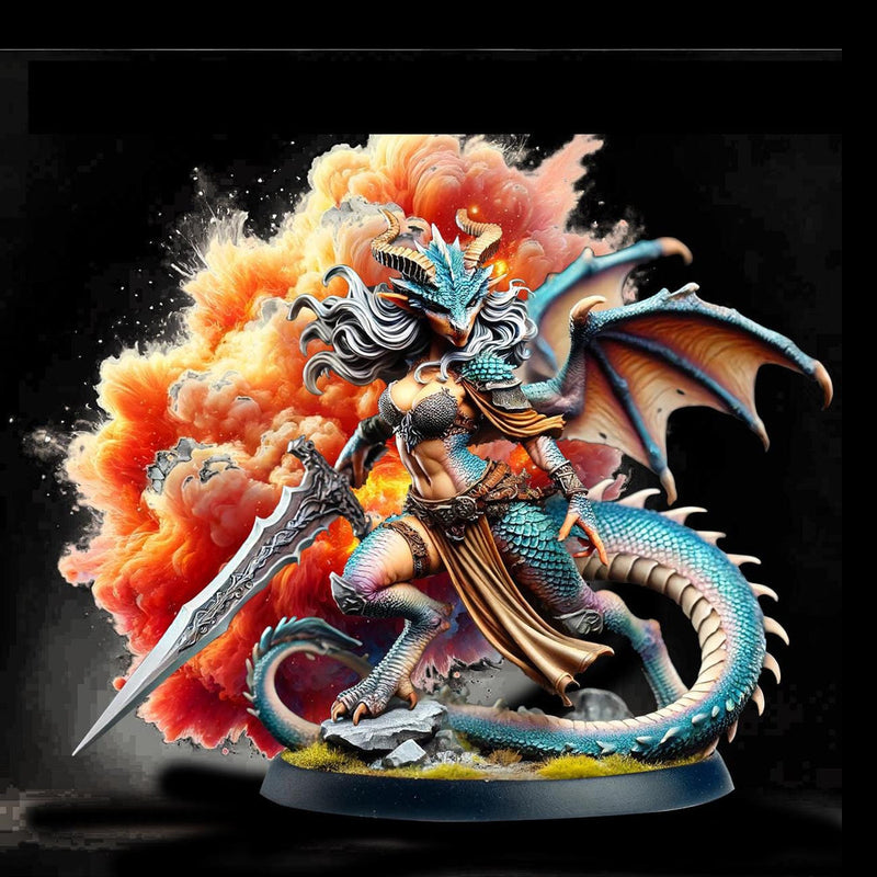 Female Dragonborn Fighter, Barbarian, Ranger, PC NPC Miniature | NSFW Topless & Nude versions | 28mm, 32mm,54mm, 75mm, 100mm Scales |DnD 5e - Only-Games