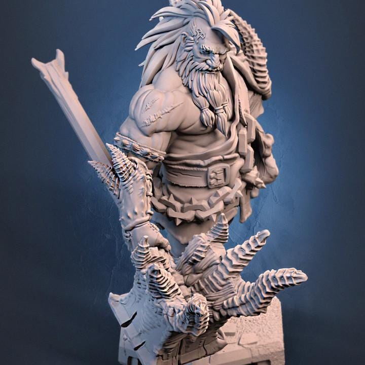 Dwarf Barbarian Fighter Demon Hunter |Unpainted Miniature| 28mm,32mm,54mm,75mm,100mm Scales | Pathfinder Figure | DnD | Figurine unpainted | - Only-Games