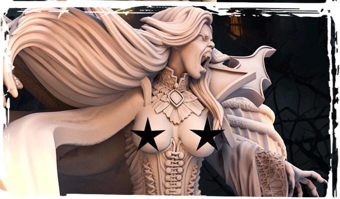 Female Vampire Lord Strahd NPC Miniature NSFW Topless versions | 28mm,32mm,54mm,75mm,100mm Scales | Dungeons & Dragons DnD 5e - Only-Games