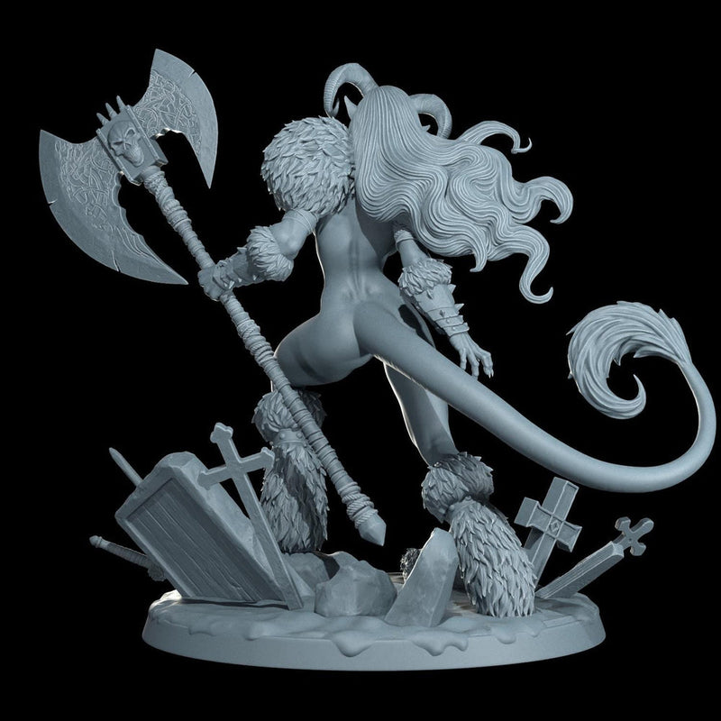 Female Tiefling Barbarian, Fighter, Ranger, PC NPC Miniature | NSFW Topless & Nude versions | 28mm, 32mm,54mm, 75mm, 100mm Scales |DnD 5e - Only-Games