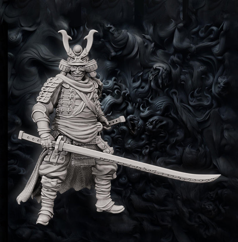 Human Fighter Samurai Kensai Odachi Katana & Armor | DnD Miniature 28mm,32mm,54mm,75mm,100mm Scale Pathfinder Figure/ DnD Figurine unpainted - Only-Games