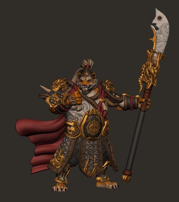 TigerFolk Fighter Polearm Battle Master, Paladin, Leonin, Tabaxi  | 28mm,32mm,54mm,75mm,100mm Scales| Dungeons and Dragons D&D 5e Pathfinder - Only-Games