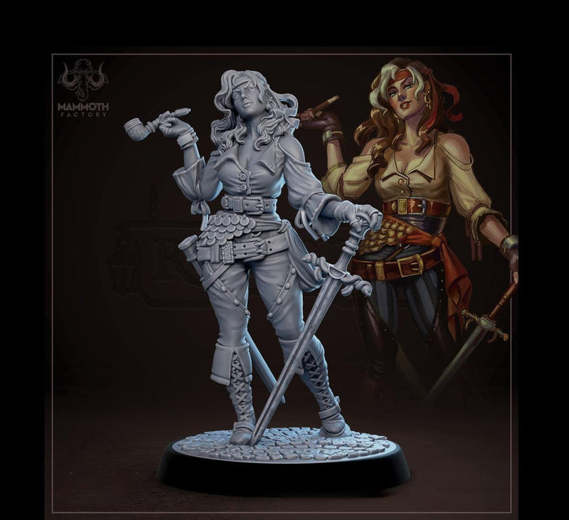 Human Female Rogue Swashbuckler, Fighter PC / NPC D&D Unpainted | 28mm,32mm,54mm,75mm,100mm |Dungeons and Dragons Pathfinder|Mammoth Factory - Only-Games