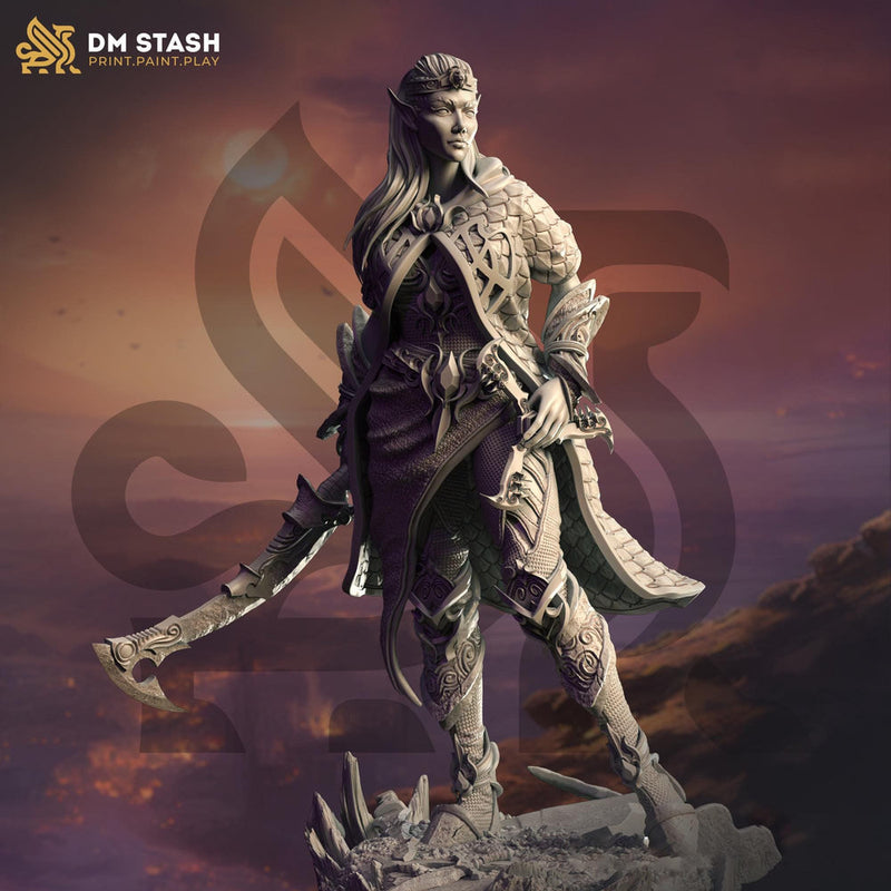 Female Elf Fighter Ranger Paladin | Unpainted Miniature | 28mm, 32mm, 75mm, 100mm Scales | Pathfinder Figure | DnD | Figurine unpainted - Only-Games