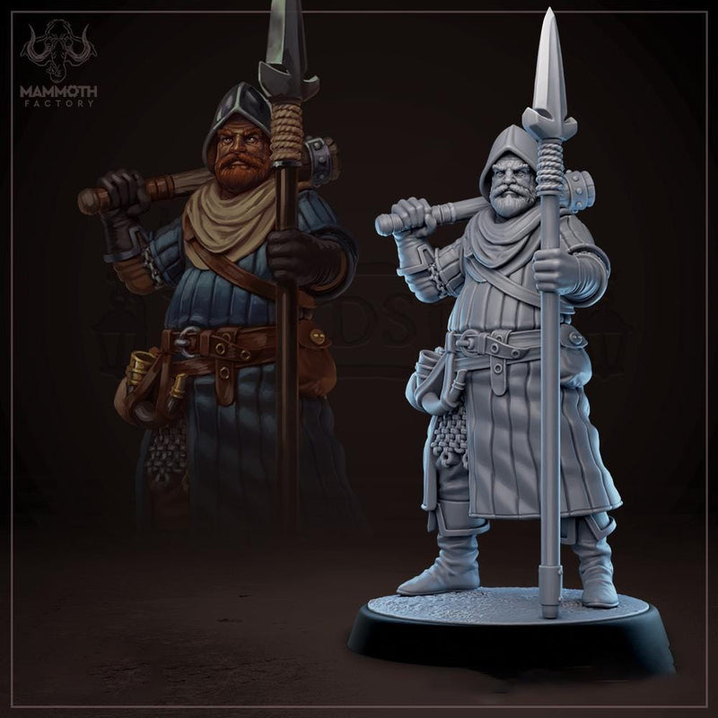 Human Male Fighter, Guard, Ranger with Polearm PC / NPC  | 28mm, 32mm,54mm,75mm,100mm Resin Miniature |Dungeons and Dragons |Mammoth Factory - Only-Games