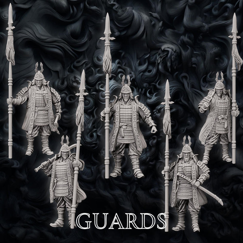 Samurai Guards Set, Fighter Battle Master, Samurai, Polearm Master | DnD Unpainted Miniature 28mm,32mm,54mm,75mm,100mm Scale Figure DnD mini - Only-Games