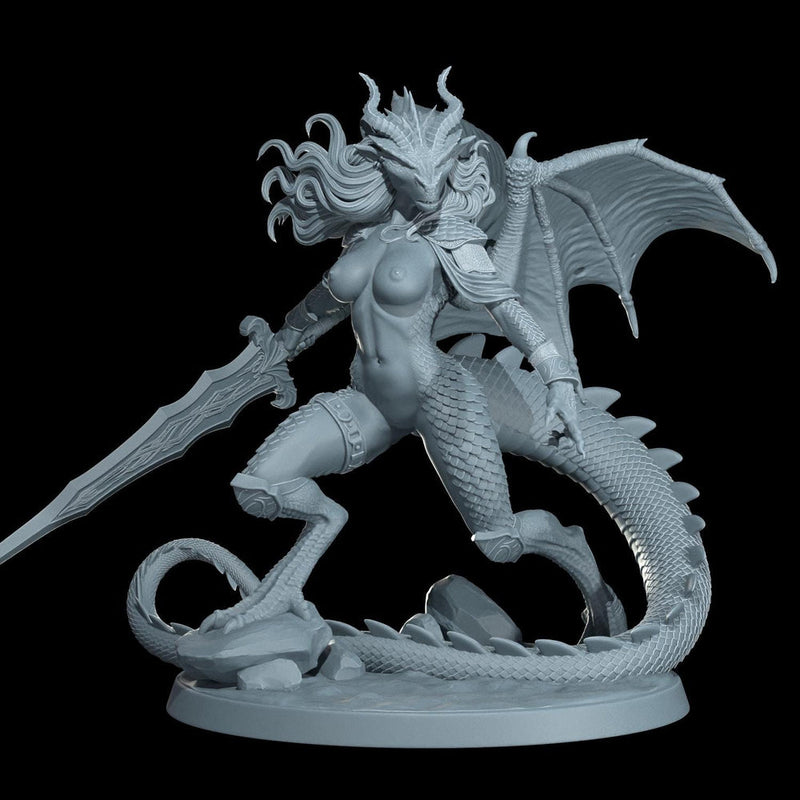 Female Dragonborn Fighter, Barbarian, Ranger, PC NPC Miniature | NSFW Topless & Nude versions | 28mm, 32mm,54mm, 75mm, 100mm Scales |DnD 5e - Only-Games