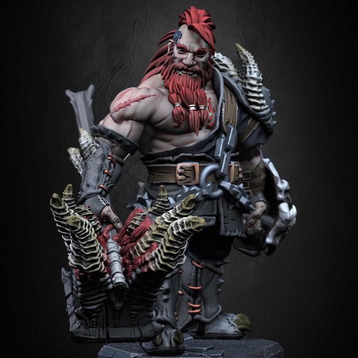 Dwarf Barbarian Fighter Demon Hunter |Unpainted Miniature| 28mm,32mm,54mm,75mm,100mm Scales | Pathfinder Figure | DnD | Figurine unpainted | - Only-Games