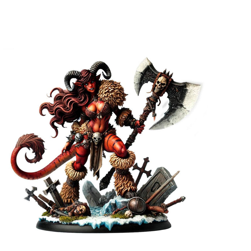 Female Tiefling Barbarian, Fighter, Ranger, PC NPC Miniature | NSFW Topless & Nude versions | 28mm, 32mm,54mm, 75mm, 100mm Scales |DnD 5e - Only-Games