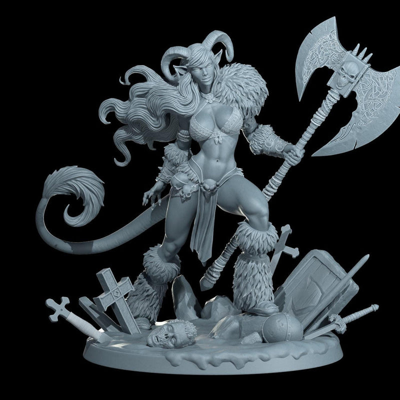 Female Tiefling Barbarian, Fighter, Ranger, PC NPC Miniature | NSFW Topless & Nude versions | 28mm, 32mm,54mm, 75mm, 100mm Scales |DnD 5e - Only-Games
