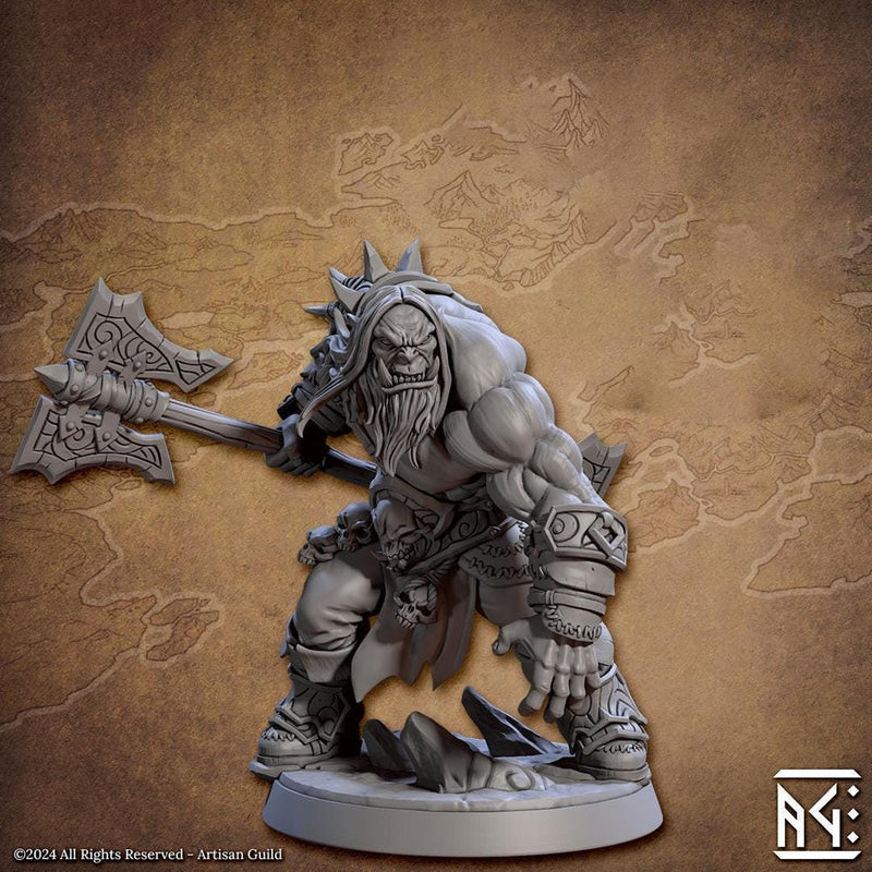 Orc Fighter Barbarian with Double Side Battle Axe DnD | 28mm, 32mm, 54mm, 75mm Scale Miniature | Dungeons and Dragons | Artisan Guild - Only-Games
