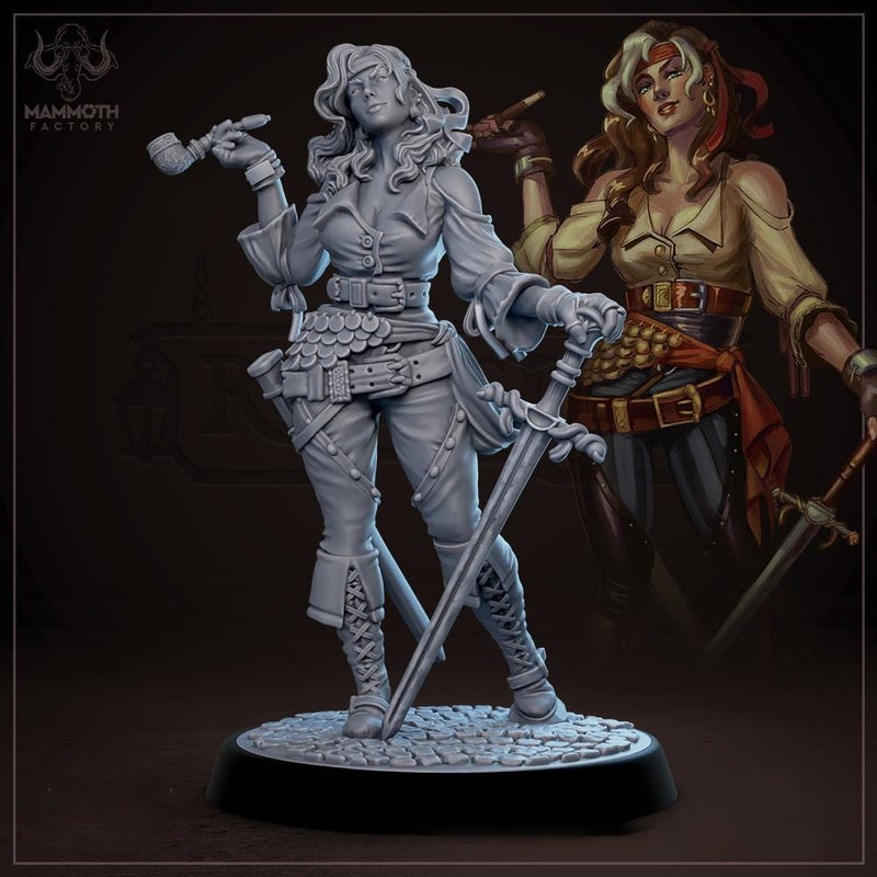 Human Female Rogue Swashbuckler, Fighter PC / NPC D&D Unpainted | 28mm,32mm,54mm,75mm,100mm |Dungeons and Dragons Pathfinder|Mammoth Factory - Only-Games