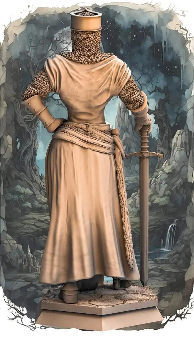 Female Paladin, Fighter, Crusader Knight, Sword  D&D 5e Mini | 28mm, 32mm,54mm,75mm,100mm Scales | Dungeons and Dragons Pathfinder | - Only-Games