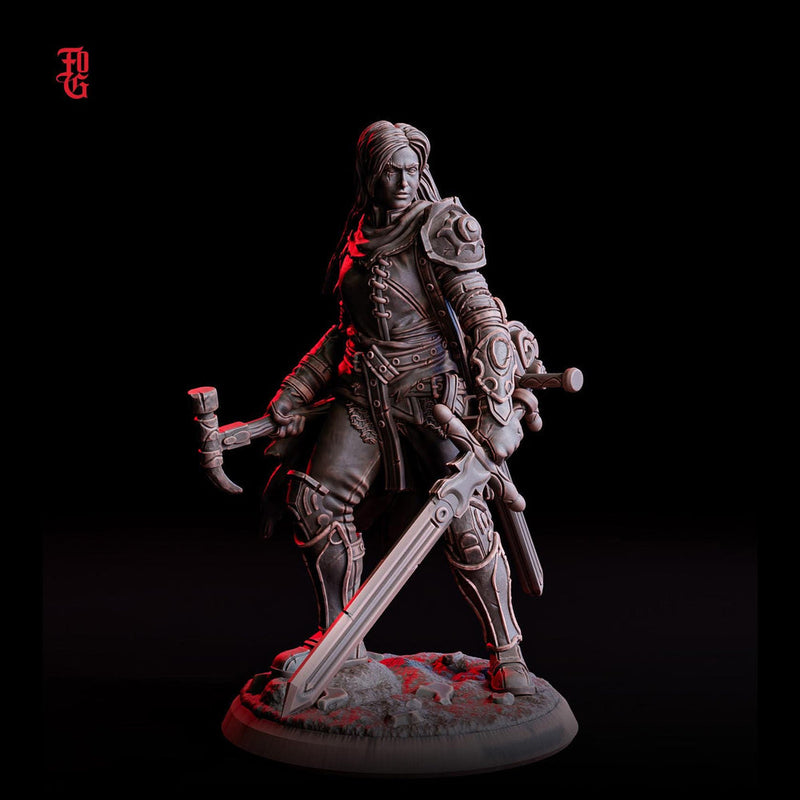 Female Human Fighter Adventurer, Ranger Paladin PC NPC | 28mm, 32mm,54mm, 75mm,100mm Scale Resin Mini | Dungeons and Dragons| Flesh of Gods - Only-Games