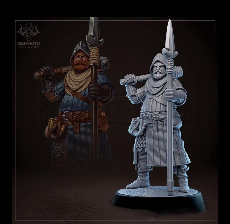 Human Male Fighter, Guard, Ranger with Polearm PC / NPC  | 28mm, 32mm,54mm,75mm,100mm Resin Miniature |Dungeons and Dragons |Mammoth Factory - Only-Games