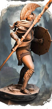 Female  Battlemaster Fighter, Spear and Shield  D&D 5e Mini | 28mm, 32mm,54mm,75mm,100mm Scales | Dungeons and Dragons Pathfinder | - Only-Games