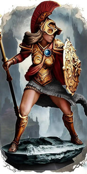 Female  Battlemaster Fighter, Spear and Shield  D&D 5e Mini | 28mm, 32mm,54mm,75mm,100mm Scales | Dungeons and Dragons Pathfinder | - Only-Games