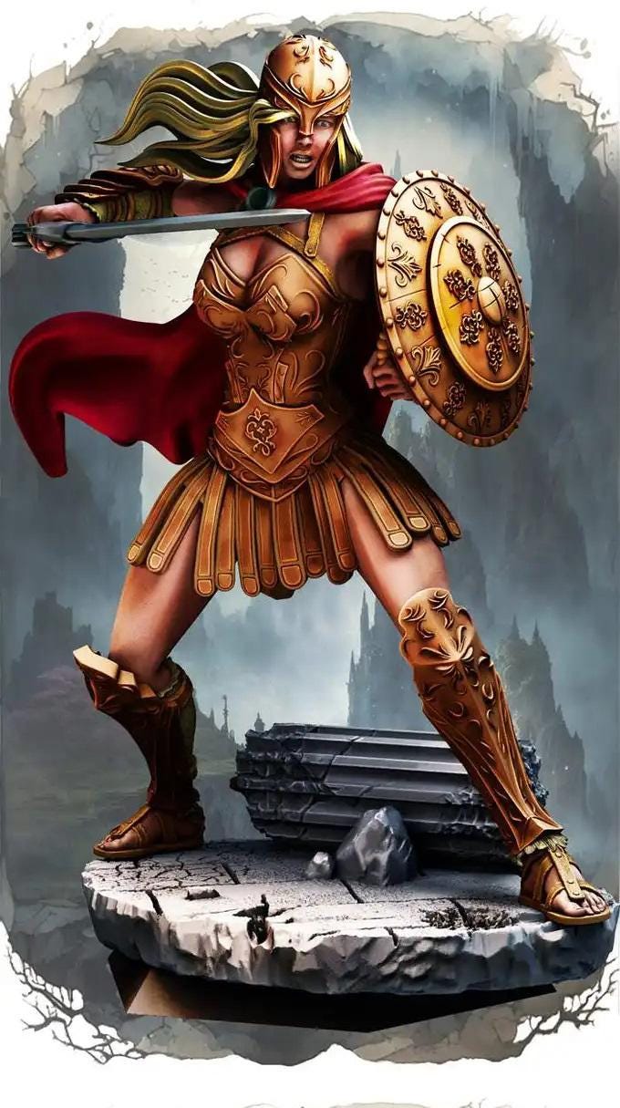 Female  Battlemaster Fighter, Sword and Shield  D&D 5e Mini | 28mm, 32mm,54mm,75mm,100mm Scales | Dungeons and Dragons Pathfinder | - Only-Games