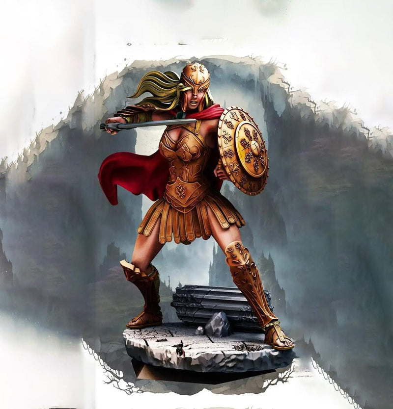 Female  Battlemaster Fighter, Sword and Shield  D&D 5e Mini | 28mm, 32mm,54mm,75mm,100mm Scales | Dungeons and Dragons Pathfinder | - Only-Games
