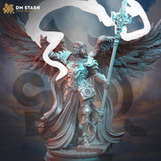 Human Winged Paladin Cleric with Spear | Miniature | 28mm, 32mm, 54mm,75mm, 100mm Scales | Pathfinder Figure | DnD | Figurine unpainted | - Only-Games