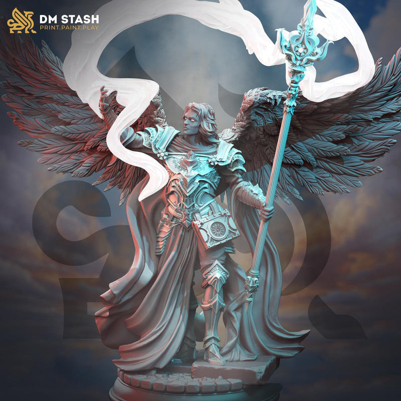 Human Winged Paladin Cleric with Spear | Miniature | 28mm, 32mm, 54mm,75mm, 100mm Scales | Pathfinder Figure | DnD | Figurine unpainted | - Only-Games