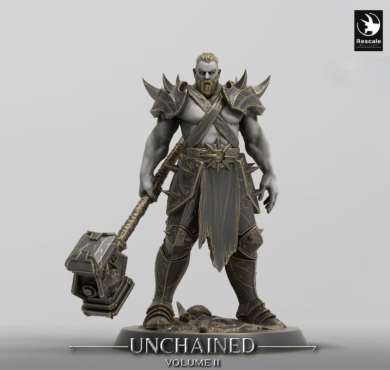 Barbarian, Ranger, Fighter,  Big Hammer, Unpainted Miniature| 28mm, 32mm,54mm,75mm,100mm Scales | Dungeons and Dragons 5E | Pathfinder - Only-Games