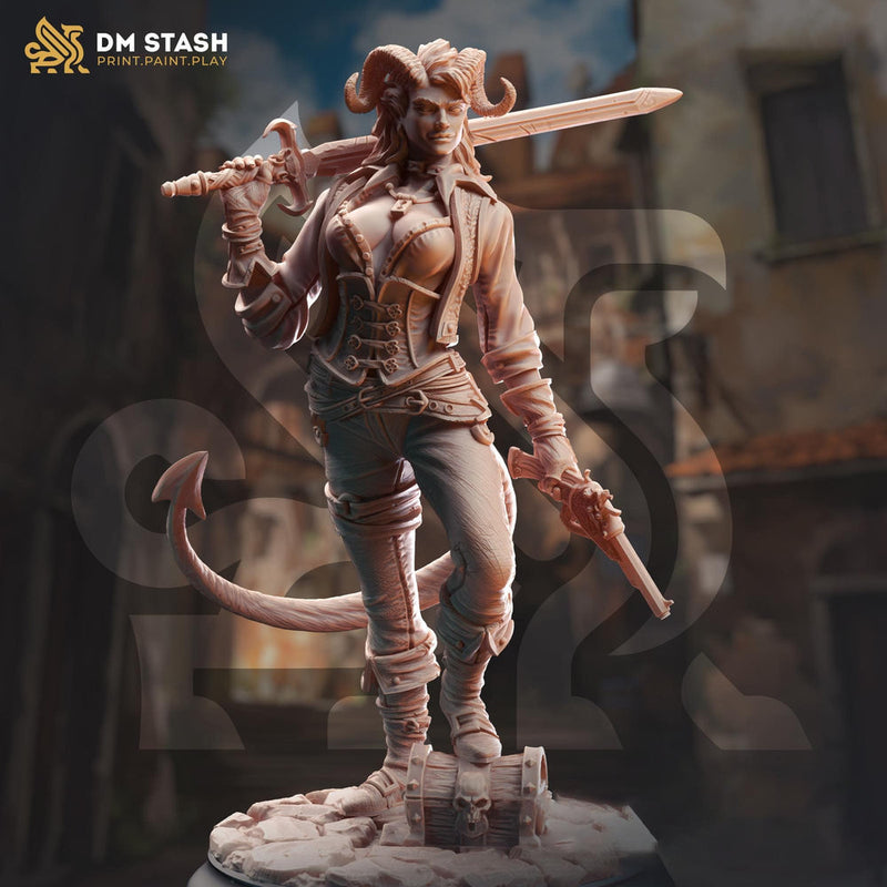 Female Tiefling, Rogue, Fighter Swashbuckler Gunslinger D&D | 28mm, 32mm,54mm,75mm,100mm Scales | Dungeons and Dragons Pathfinder | DM Stash - Only-Games