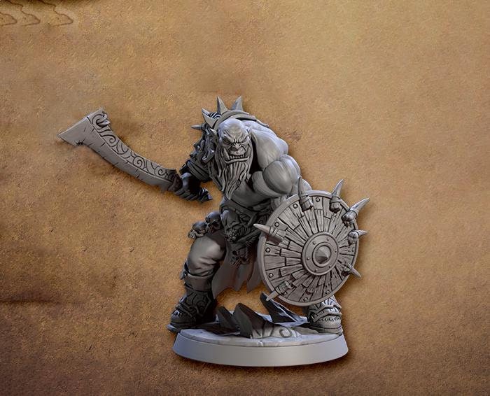 Orc Fighter Barbarian with Double Side Battle Axe DnD | 28mm, 32mm, 54mm, 75mm Scale Miniature | Dungeons and Dragons | Artisan Guild - Only-Games