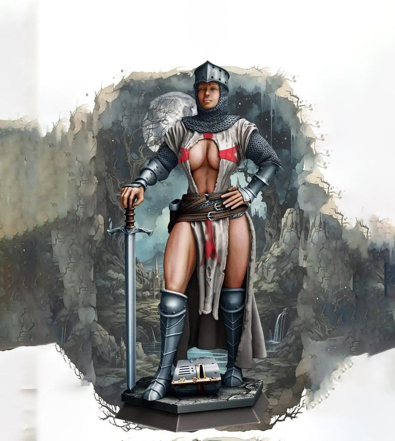 Female Paladin, Fighter, Crusader Knight, Sword  D&D 5e Mini | 28mm, 32mm,54mm,75mm,100mm Scales | Dungeons and Dragons Pathfinder | - Only-Games