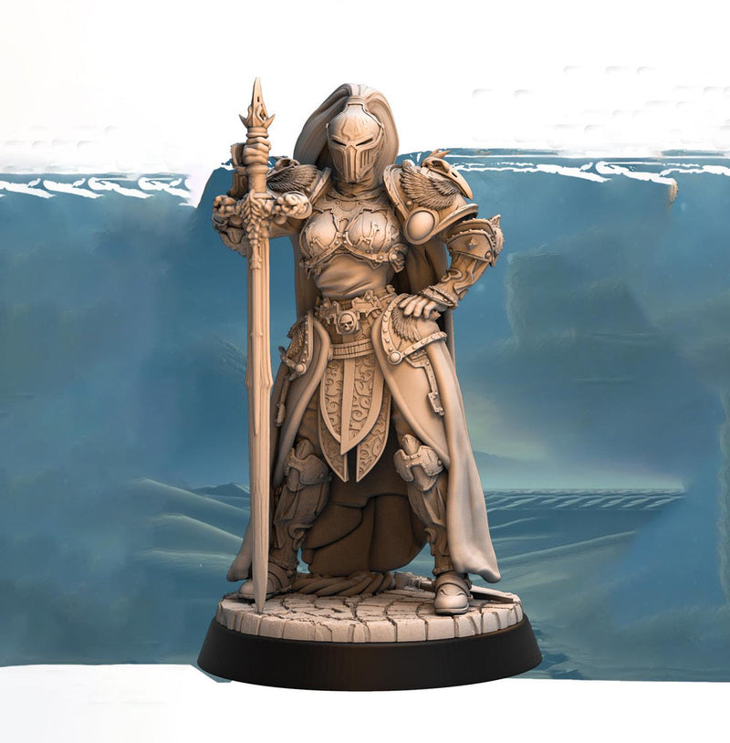 Female Paladin, Fighter, Crusader Knight, Sword  D&D 5e Mini | 28mm, 32mm,54mm,75mm,100mm Scales | Dungeons and Dragons Pathfinder | - Only-Games