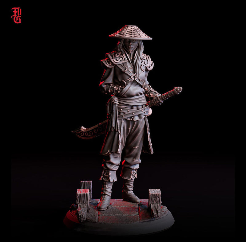 Female Fighter, Warlock Hexblade, Monk Kensai PC / NPC  | 28mm, 32mm,54mm75mm,100mm Scales | Mini D&D 5e Pathfinder Figurine | Flesh of Gods - Only-Games