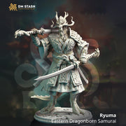 Dragonborn Eastern Fighter Samurai, Paladin, Ranger PC NPC Miniature | 28mm,32mm,54mm,75mm,100mm Scales | Pathfinder Figure DnD | DM Stash | - Only-Games