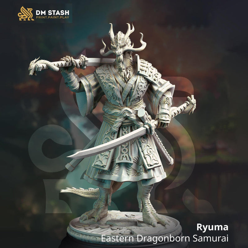 Dragonborn Eastern Fighter Samurai, Paladin, Ranger PC NPC Miniature | 28mm,32mm,54mm,75mm,100mm Scales | Pathfinder Figure DnD | DM Stash | - Only-Games