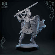 Human Paladin Fighter Sword & Shield | Miniature | 28mm, 32mm, 54mm,75mm, 100mm Scales | Pathfinder Figure | DnD | Figurine unpainted | - Only-Games