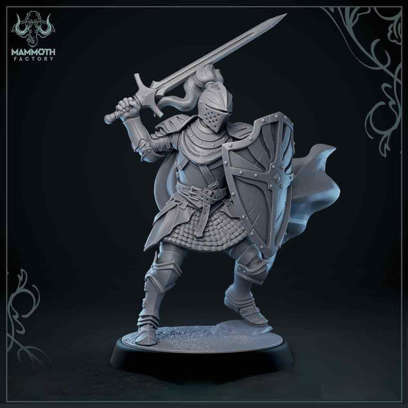 Human Paladin Fighter Sword & Shield | Miniature | 28mm, 32mm, 54mm,75mm, 100mm Scales | Pathfinder Figure | DnD | Figurine unpainted | - Only-Games