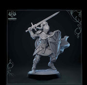 Human Paladin Fighter Sword & Shield | Miniature | 28mm, 32mm, 54mm,75mm, 100mm Scales | Pathfinder Figure | DnD | Figurine unpainted | - Only-Games